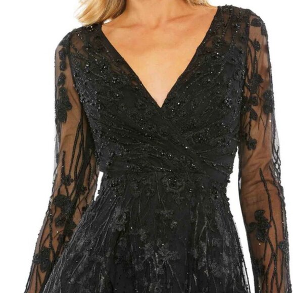 Mac Duggal Black Embellished Floral Lace Fit & Flare Cocktail Dress - Picture 3 of 3